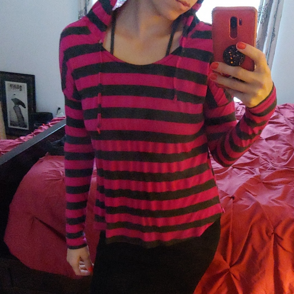 Striped hoodie, light weight, yoga top